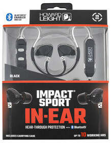 Howard Leight Impact Sport in ear electronic 29 dB hearing protection with rechargeable battery and bluetooth connectivity.